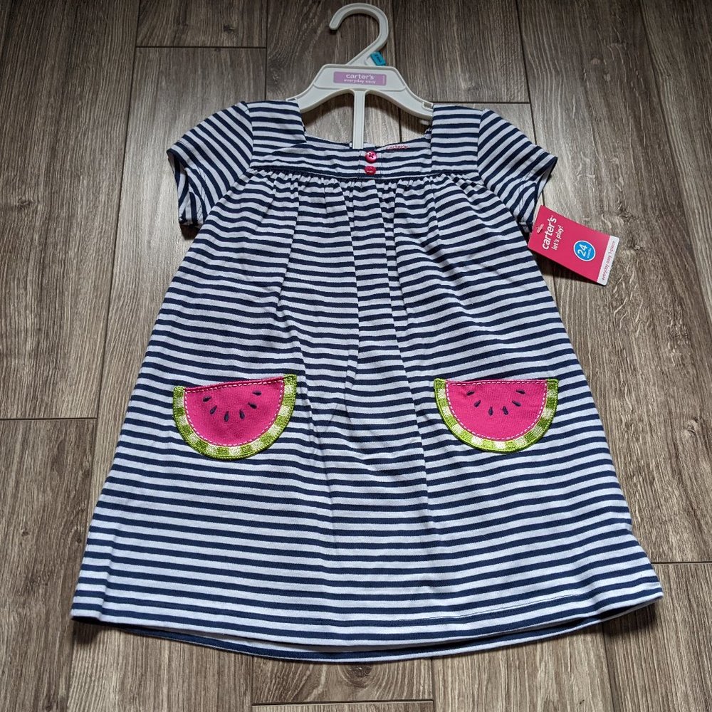 [KIDS 2/$30] NWT Baby Girl (24M) - CARTER'S Watermelon pockets Striped Dress Set